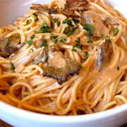 Oyster mushroom pasta in pink sauce