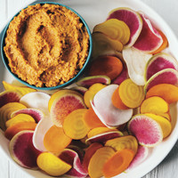 Roasted carrot hummus with vegetable chips