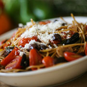 Whole wheat pasta puttanesca