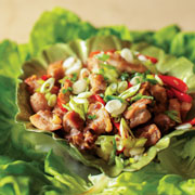 Asian lettuce cups with caramelized chicken