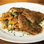 Sauteed wild California petrale sole with roasted winter vegetables