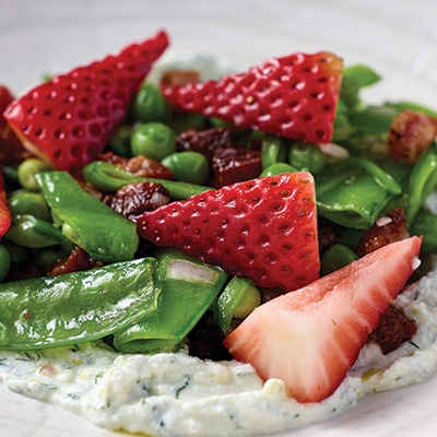 Pickled strawberry and spring pea salad