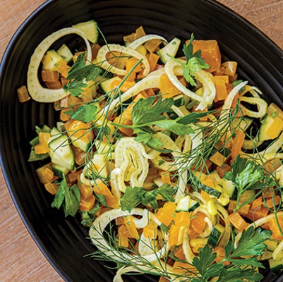 Salad of golden beets, English cucumber and fennel