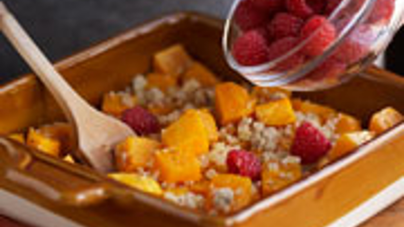 Roasted butternut squash and raspberries