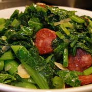 Spicy Indian mustard greens and Spanish chorizo